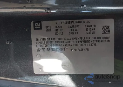 2016 Chevrolet Camaro 2Lt из США, поврежденный, VIN 1G1FD1RS9G0178033